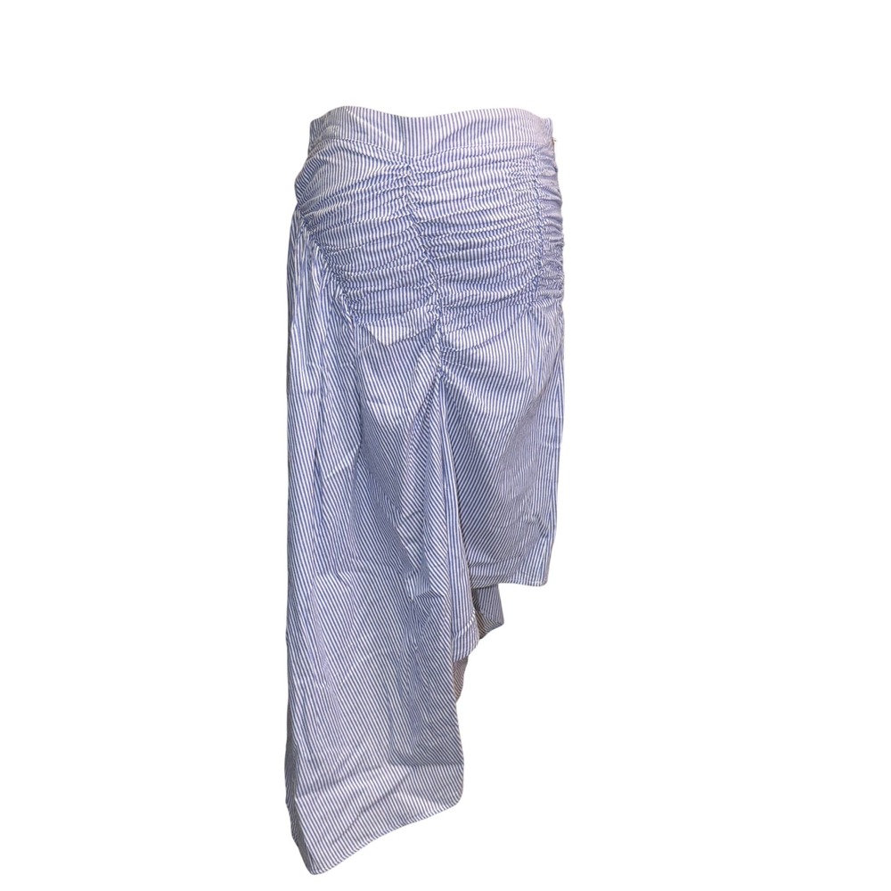 Blue White Striped Ruched Asymmetrical Midi Skirt Lagenlook Euro style M - Picture 2 of 10